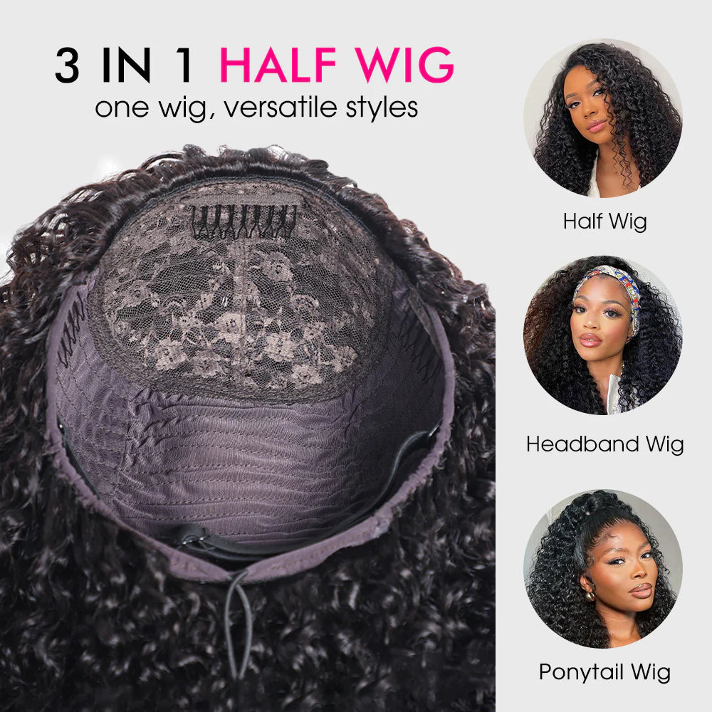 Silqora Hair 3 In 1 Half Wig Easy Wear Curly Wear Go Half Wig With Adjustable String Beginner Friendly