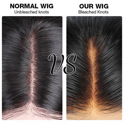 Silqora Hair Drawstring Straight Lace Front Wigs with Bleached Knots 13x6 HD Transparent Lace